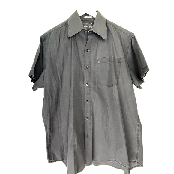 Substudio Shirt Mens Large Button Down Stretch Gray Cotton Spandex Short Sleeve - Picture 1 of 11